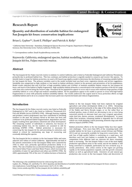 Quantity and Distribution of Suitable Habitat for Endangered San Joaquin Kit Foxes: Conservation Implications