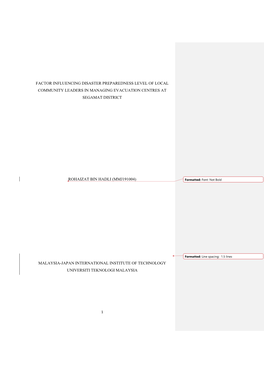 Factor Influencing Disaster Preparedness Level of Local Community Leaders in Managing Evacuation Centres At