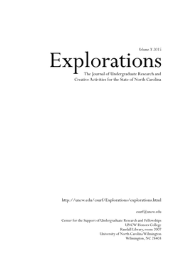 Explorations the Journal of Undergraduate Research and Creative Activities for the State of North Carolina