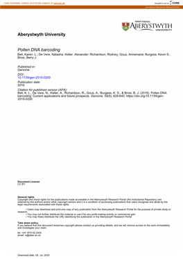 Pollen DNA Barcoding Bell, Karen