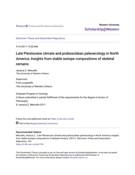 Late Pleistocene Climate and Proboscidean Paleoecology in North America: Insights from Stable Isotope Compositions of Skeletal Remains