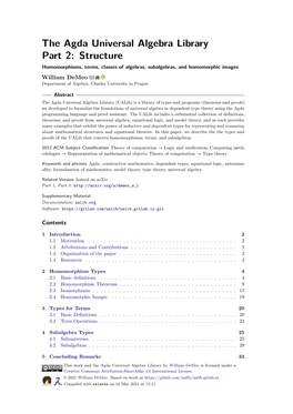 The Agda Universal Algebra Library Part 2: Structure Homomorphisms, Terms, Classes of Algebras, Subalgebras, and Homomorphic Images