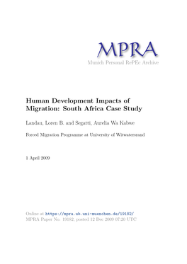 Human Development Impacts of Migration: South Africa Case Study