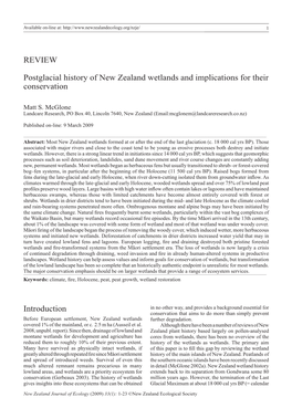 REVIEW Postglacial History of New Zealand Wetlands and Implications