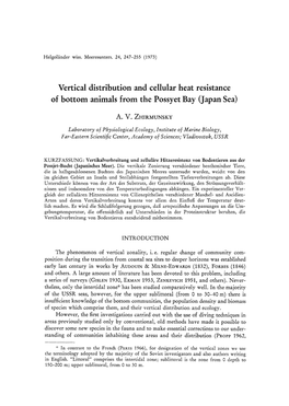 Vertical Distribution and Cellular Heat Resistance of Bottom Animals from the Possyet Bay (Japan Sea) A