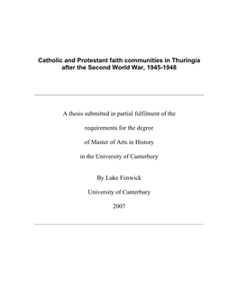 Catholic and Protestant Faith Communities in Thuringia After the Second World War, 1945-1948