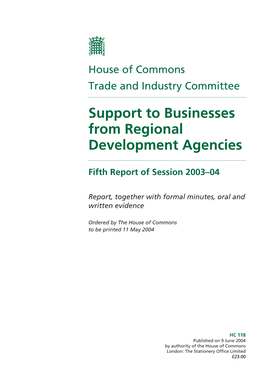 Support to Businesses from Regional Development Agencies