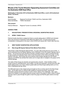 Minutes of the Tourist Attraction Signposting Assessment Committee and the Destination NSW Head Office