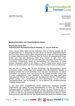 Medieninformation Des Sauerlandparks Hemer