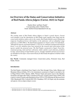 An Overview of the Status and Conservation Initiatives of Red Panda Ailurus Fulgens (Cuvier, 1825) in Nepal