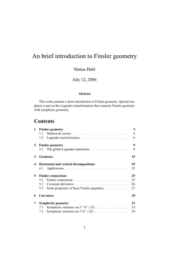 An Brief Introduction to Finsler Geometry