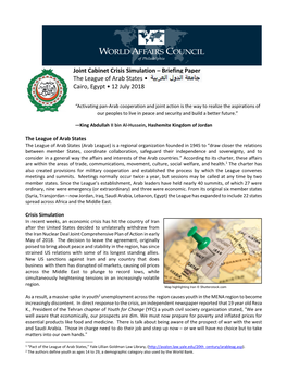 Joint Cabinet Crisis Simulation – Briefing Paper the League of Arab States • Cairo, Egypt • 12 July 2018