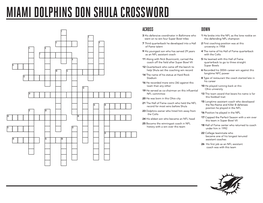 Miami Dolphins Don Shula Crossword