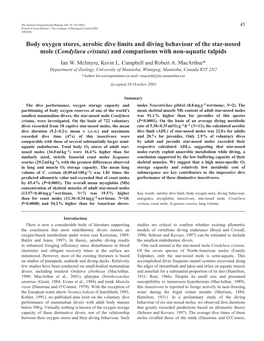 Oxygen Stores and Diving Behaviour of the Star-Nosed Mole 47