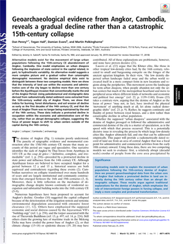 Geoarchaeological Evidence from Angkor, Cambodia, Reveals a Gradual Decline Rather Than a Catastrophic 15Th-Century Collapse