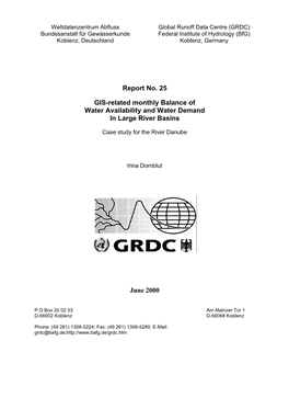 Report No. 25 GIS-Related Monthly Balance of Water Availability And