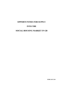 Social Housing Market GB Opportunities for Supply Report