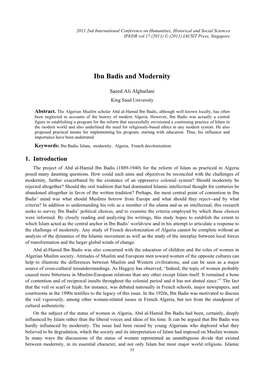 Ibn Badis and Modernity