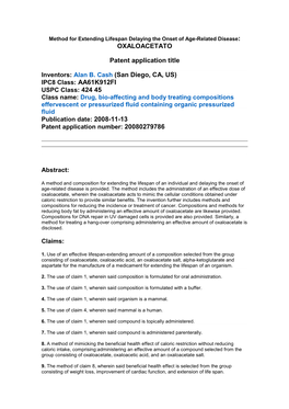 OXALOACETATO Patent Application Title Inventors