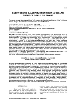 Embryogenic Calli Induction from Nucellar Tissue of Citrus Cultivars