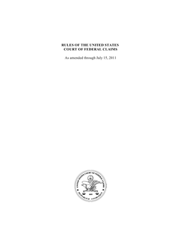 RULES of the UNITED STATES COURT of FEDERAL CLAIMS As