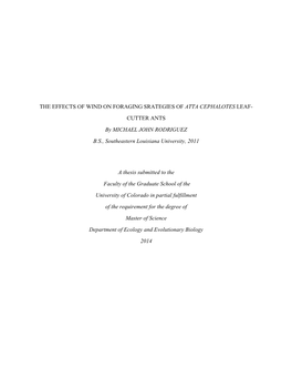 The Effects of Wind on Foraging Srategies of Atta Cephalotes Leaf- Cutter Ants