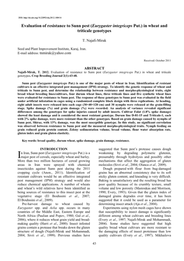 Evaluation of Resistance to Sunn Pest (Eurygaster Integriceps Put.) in Wheat and Triticale Genotypes