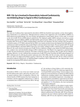 Mir-15B-5P Is Involved in Doxorubicin-Induced Cardiotoxicity Via Inhibiting Bmpr1a Signal in H9c2 Cardiomyocyte