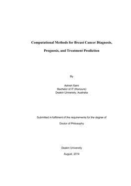 Computational Methods for Breast Cancer Diagnosis, Prognosis, and Treatment Prediction