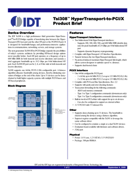 Tsi308™ Hypertransport-To-PCI/X Product Brief ®