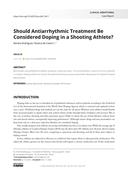 Should Antiarrhythmic Treatment Be Considered Doping in a Shooting Athlete? Renata Rodrigues Teixeira De Castro1,2 ,*