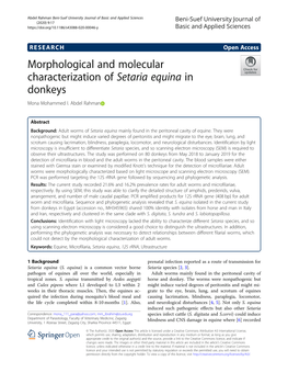 Morphological and Molecular Characterization of Setaria Equina in Donkeys Mona Mohammed I