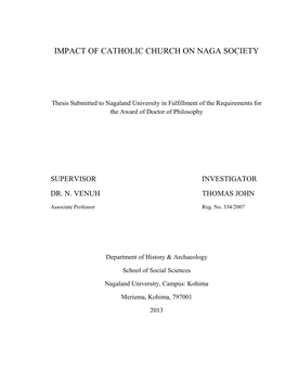 Impact of Catholic Church on Naga Society