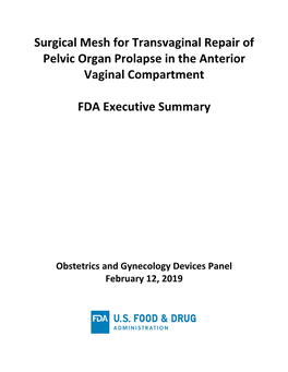 Surgical Mesh for Transvaginal Repair of Pelvic Organ Prolapse in the Anterior Vaginal Compartment