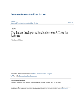 The Italian Intelligence Establishment: a Time for Reform, 21 Penn St