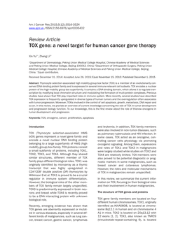 Review Article TOX Gene: a Novel Target for Human Cancer Gene Therapy