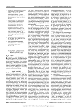 Recurrent Catatonia in Parkinson Disease