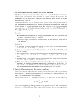 I. Mcmullen's Decomposition and the Steiner Formula the Steiner Formula