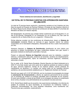 Un Total De 72 Piscinas Cuentan Con Aprobación Sanitaria En Lima Este