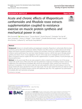 Acute and Chronic Effects of Rhaponticum Carthamoides and Rhodiola Rosea Extracts Supplementation Coupled to Resistance Exercise