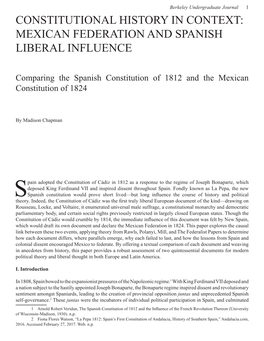 Constitutional History in Context: Mexican Federation and Spanish Liberal Influence
