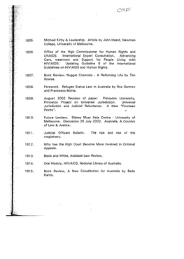 1805. 1806. 1807. 1808. 1809. 1810. Michael Kirby & Leadership. Article by John Heard, Newman College, University of Melbour