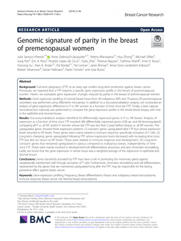 Genomic Signature of Parity in the Breast of Premenopausal Women