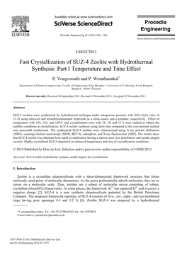 Fast Crystallization of SUZ-4 Zeolite with Hydrothermal Synthesis: Part I Temperature and Time Effect