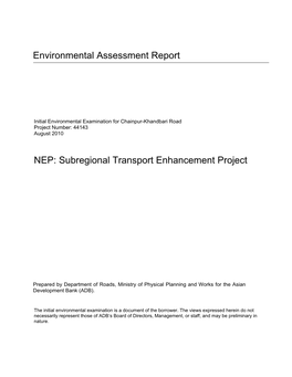 Initial Environmental Examination: Nepal, Chainpur-Khandbari Road