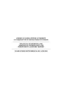 Financial Statements and Additional Information and Independent Auditors’ Report ______Years Ended September 30, 2011 and 2010