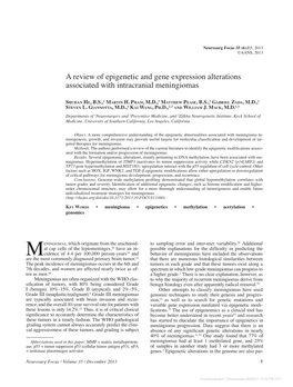 A Review of Epigenetic and Gene Expression Alterations Associated with Intracranial Meningiomas