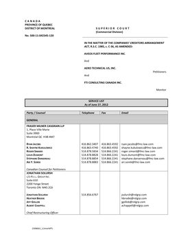 CANADA PROVINCE of QUEBEC DISTRICT of MONTREAL SUPERIOR COURT (Commercial Division) No