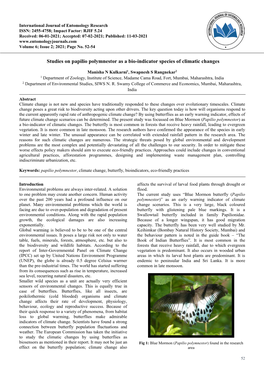 Studies on Papilio Polymnestor As a Bio-Indicator Species of Climatic Changes