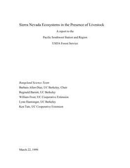 Sierra Nevada Ecosystems in the Presence of Livestock